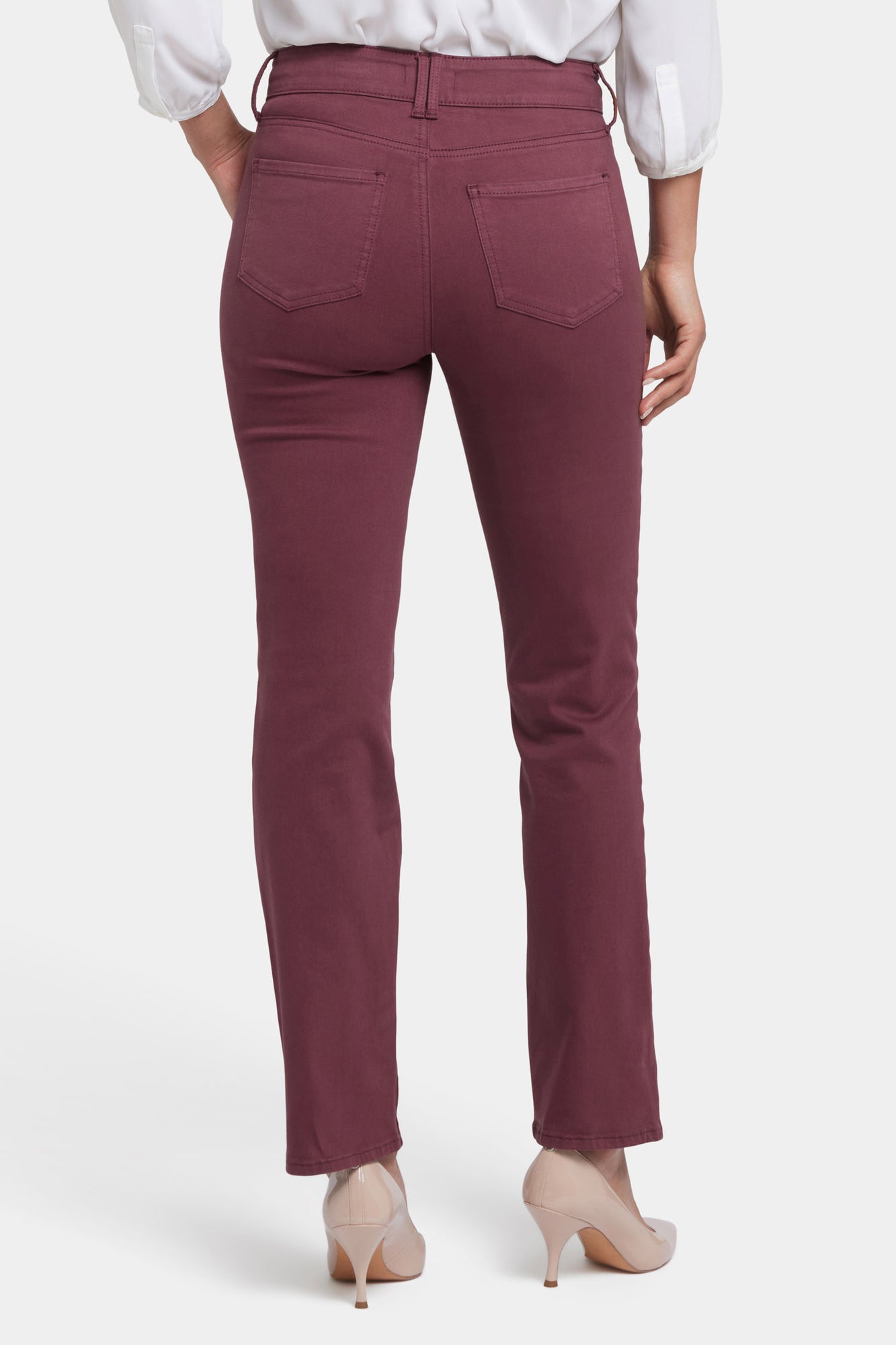 NYDJ Marilyn Straight Jeans With High Rise And Wide Waistband - Dark Cherry