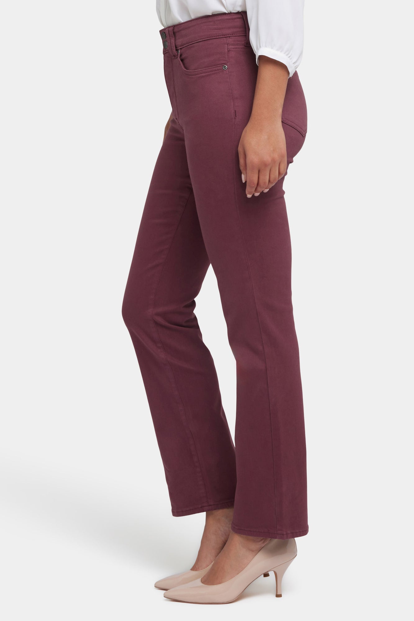 NYDJ Marilyn Straight Jeans With High Rise And Wide Waistband - Dark Cherry
