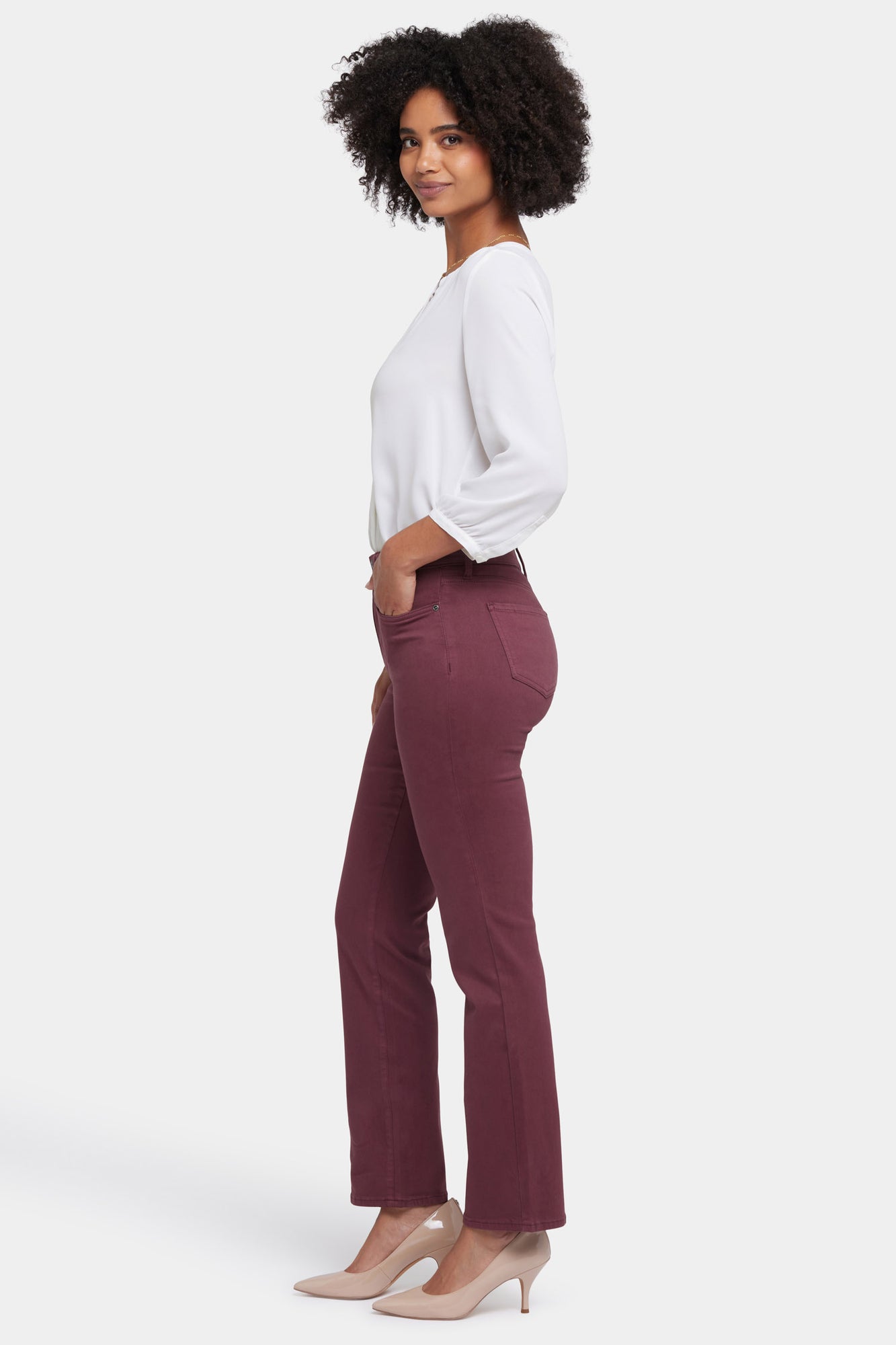 NYDJ Marilyn Straight Jeans With High Rise And Wide Waistband - Dark Cherry