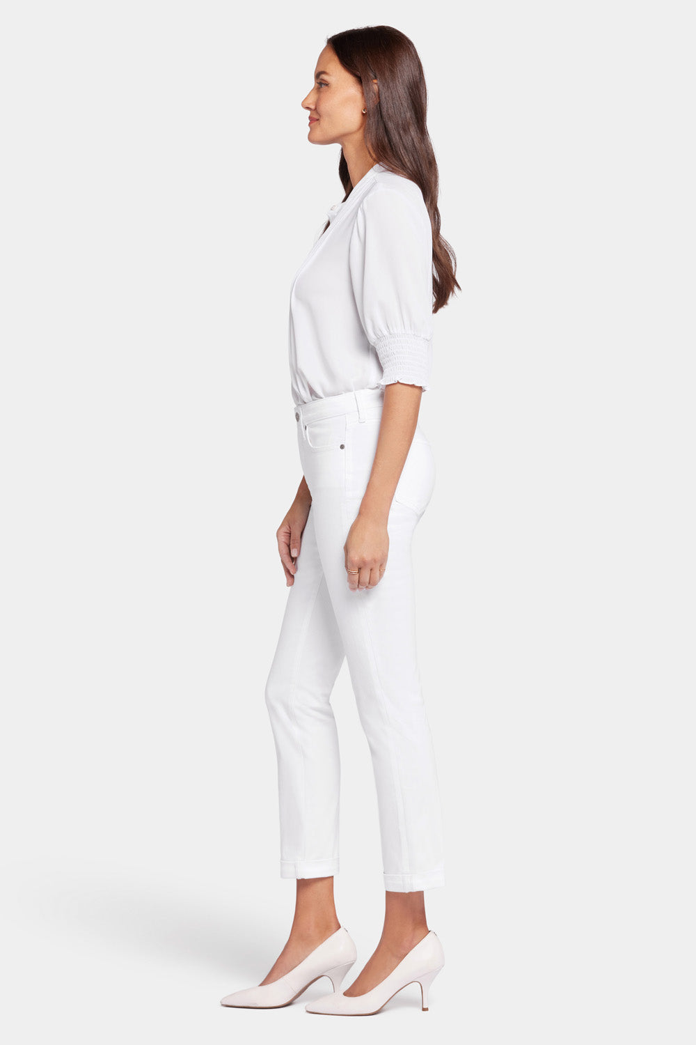 NYDJ Sheri Slim Ankle Jeans With Roll Cuffs - Optic White