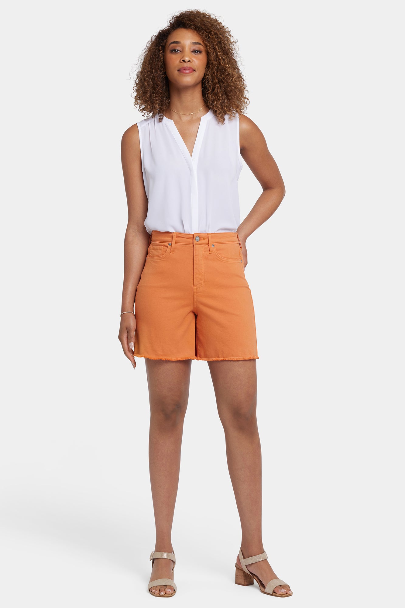NYDJ Berkyn Relaxed Denim Shorts With Super High Rise And Frayed Hems - Marmalade