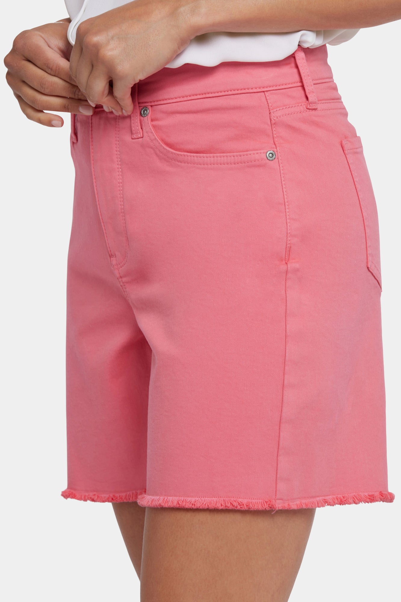 NYDJ Berkyn Relaxed Denim Shorts With Super High Rise And Frayed Hems - Spiced Coral