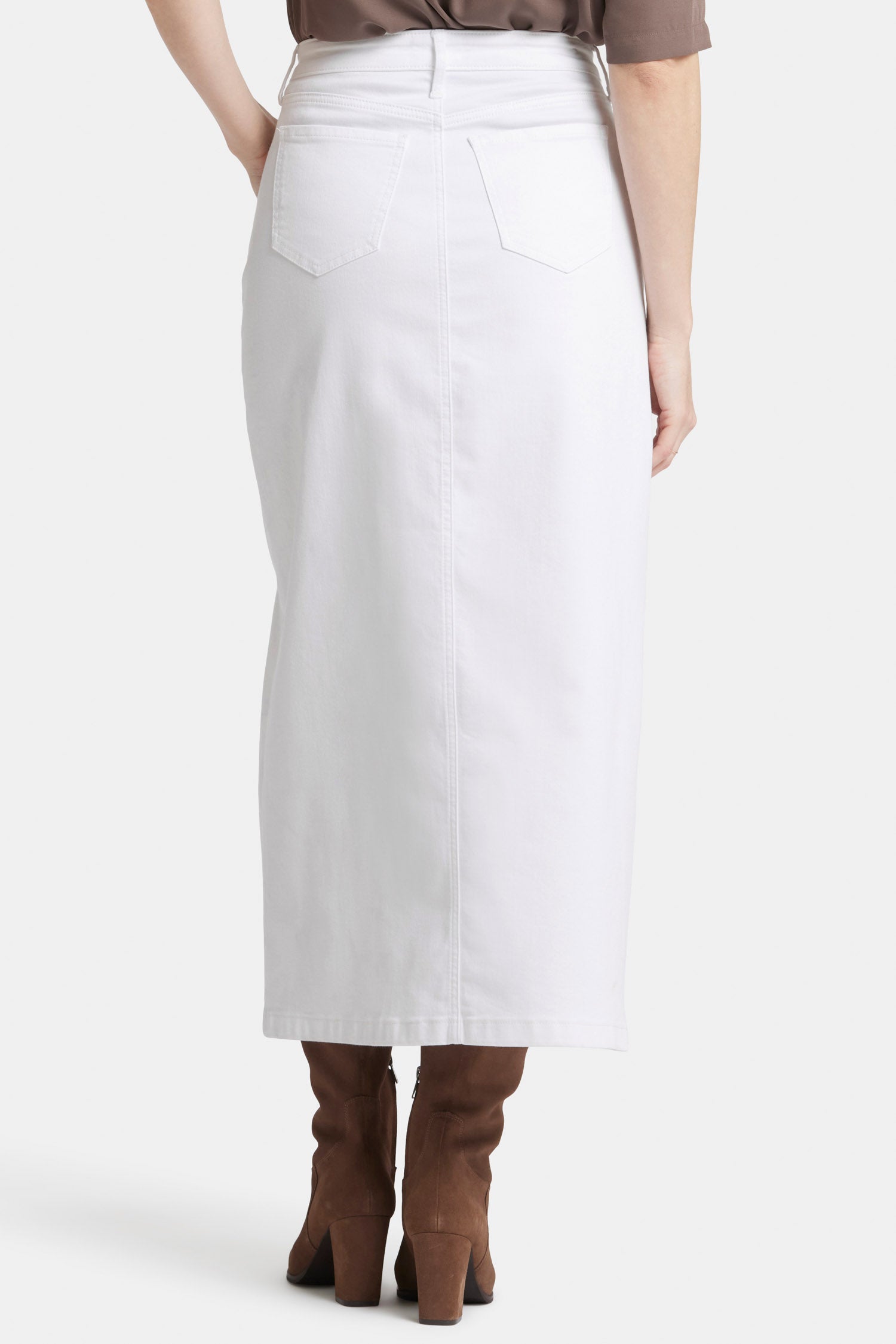 High Rise Long Skirt With Center Front Slit - Optic White White | NYDJ