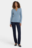 NYDJ Shimmer Rib Knit Henley Top  - Light Heather Blue