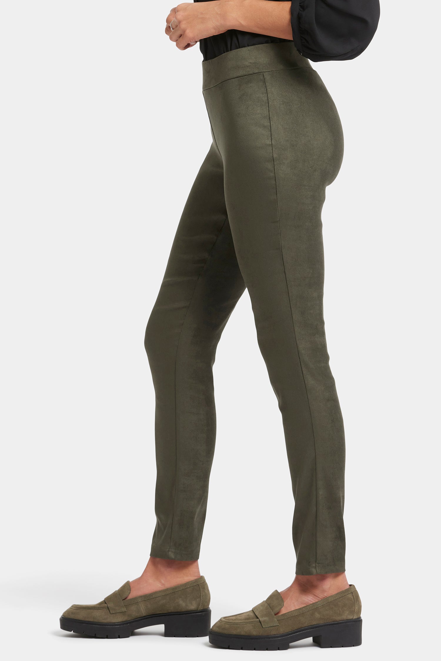 Basic Legging Pants In Stretch Faux Suede - Vine Leaf Green