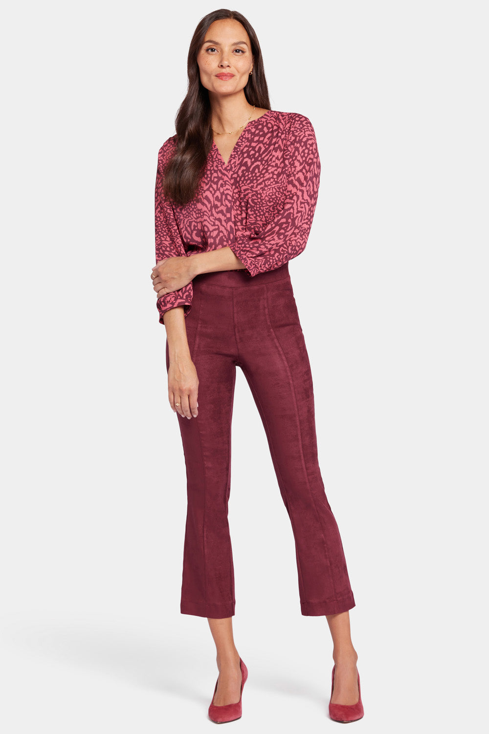Slim Bootcut Pull-On Pants In Stretch Faux Suede - Dark Cherry Red | NYDJ