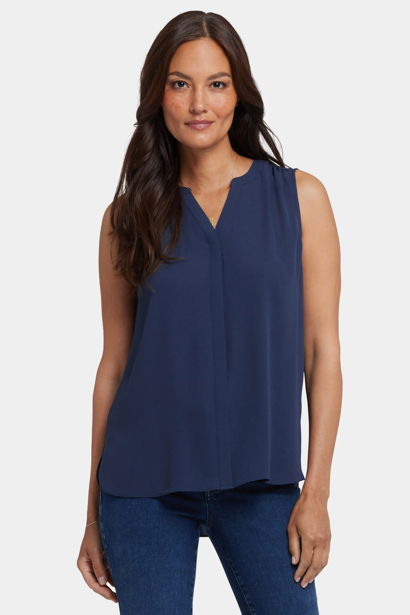 NYDJ Sleeveless Pintuck Blouse - Oxford Navy