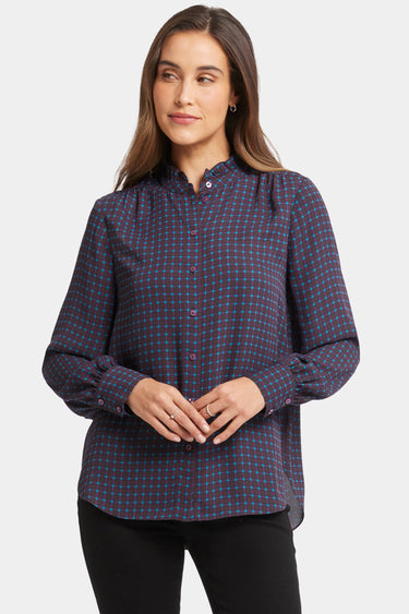 NYDJ Ruffle Neck Blouse - Plum Trail
