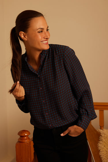 NYDJ Ruffle Neck Blouse - Plum Trail