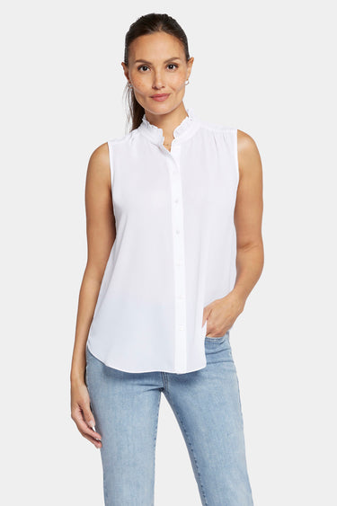 NYDJ Sleeveless Ruffle Neck Blouse - Optic White