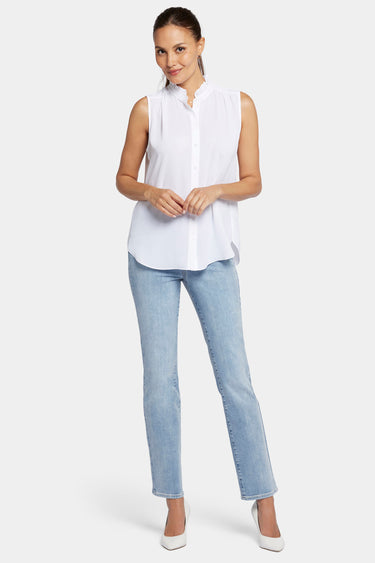 NYDJ Sleeveless Ruffle Neck Blouse - Optic White