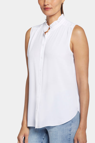NYDJ Sleeveless Ruffle Neck Blouse - Optic White