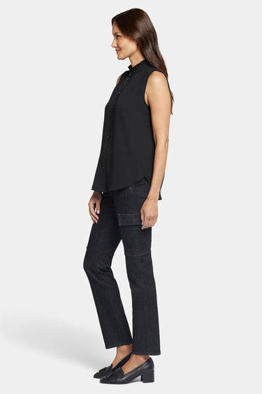 NYDJ Sleeveless Ruffle Neck Blouse - Black