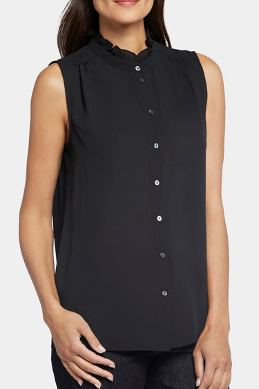 NYDJ Sleeveless Ruffle Neck Blouse - Black
