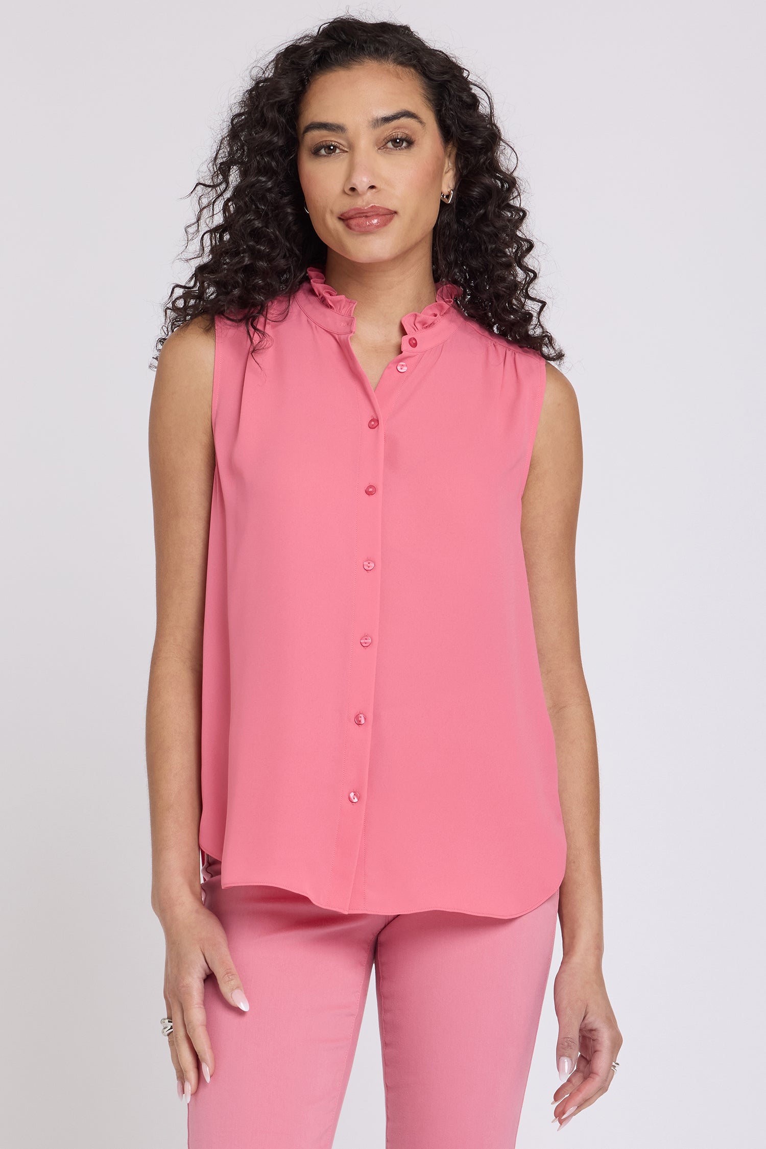 Sleeveless Ruffle Neck Blouse - Desert Rose Solid Colors | NYDJ
