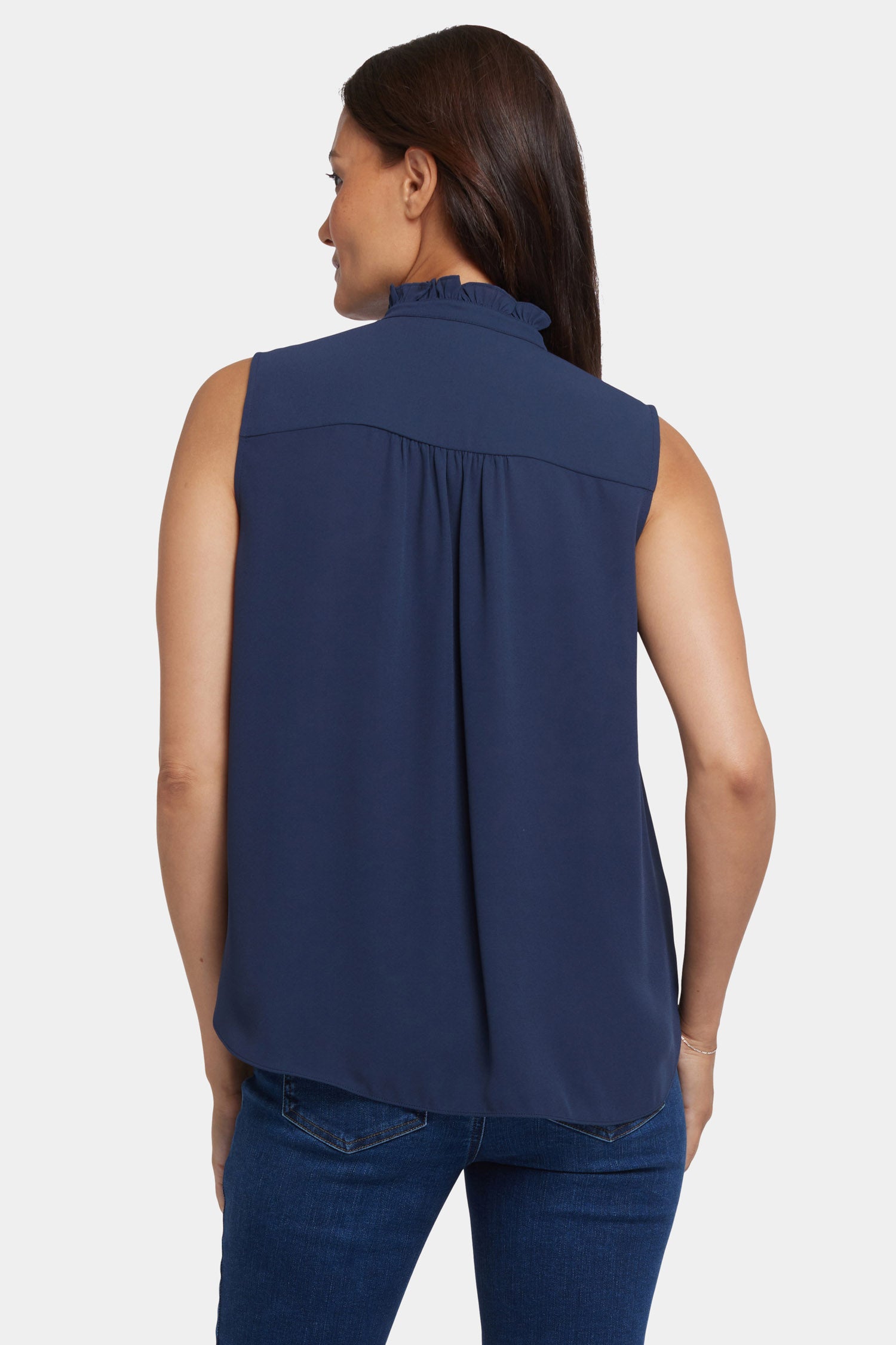Sleeveless Ruffle Neck Blouse - Oxford Navy Solid Colors | NYDJ