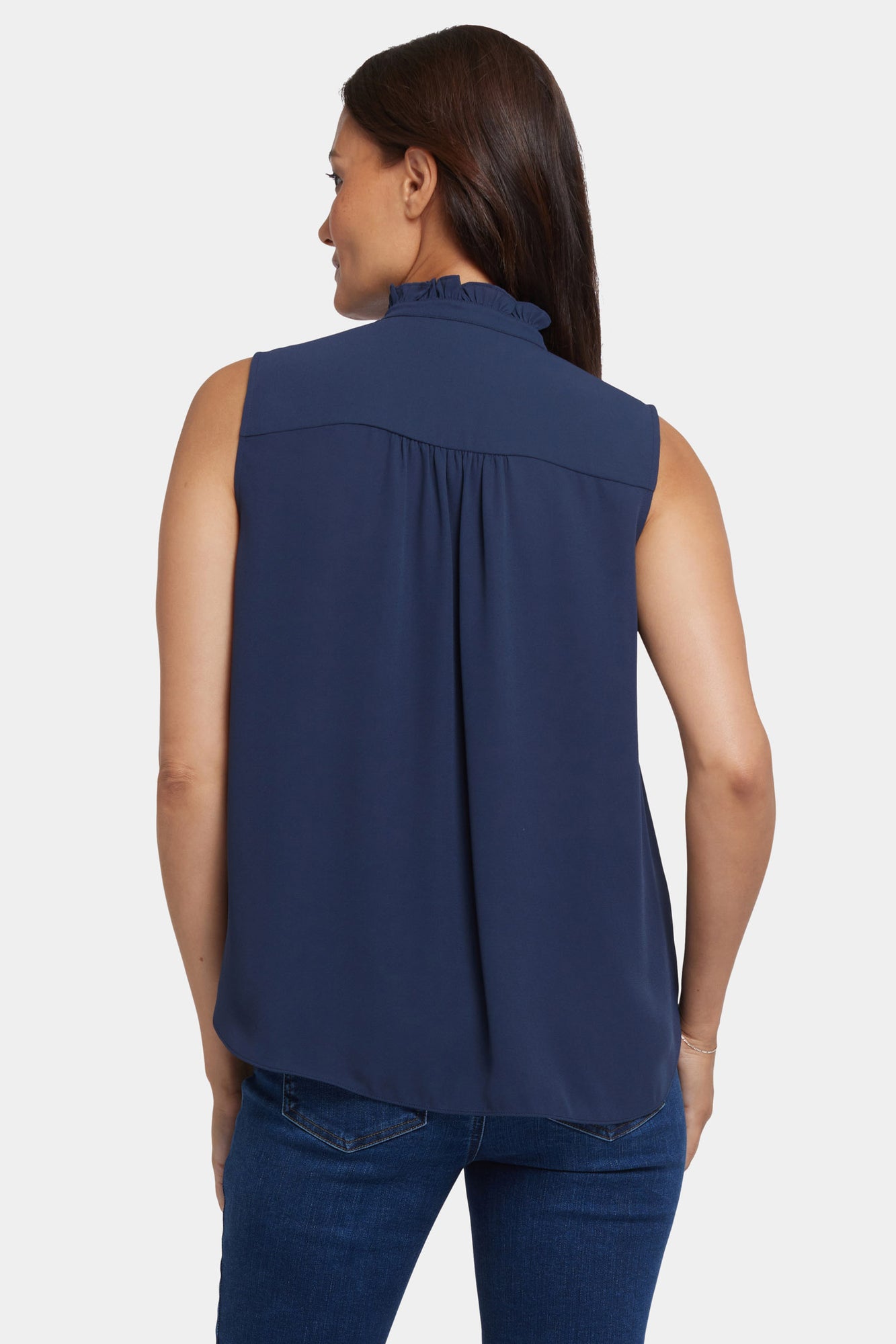NYDJ Sleeveless Ruffle Neck Blouse - Oxford Navy