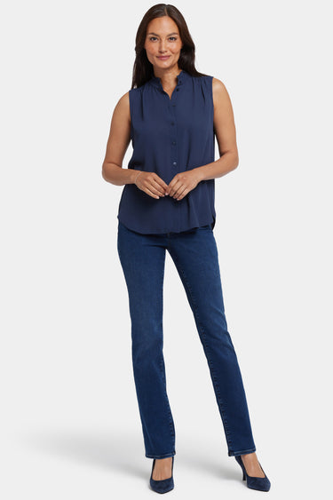 NYDJ Sleeveless Ruffle Neck Blouse  - Oxford Navy