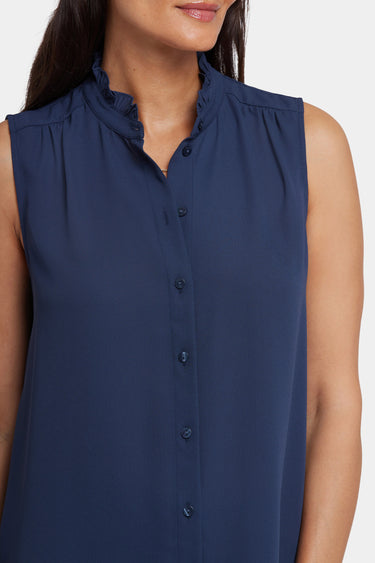 NYDJ Sleeveless Ruffle Neck Blouse  - Oxford Navy