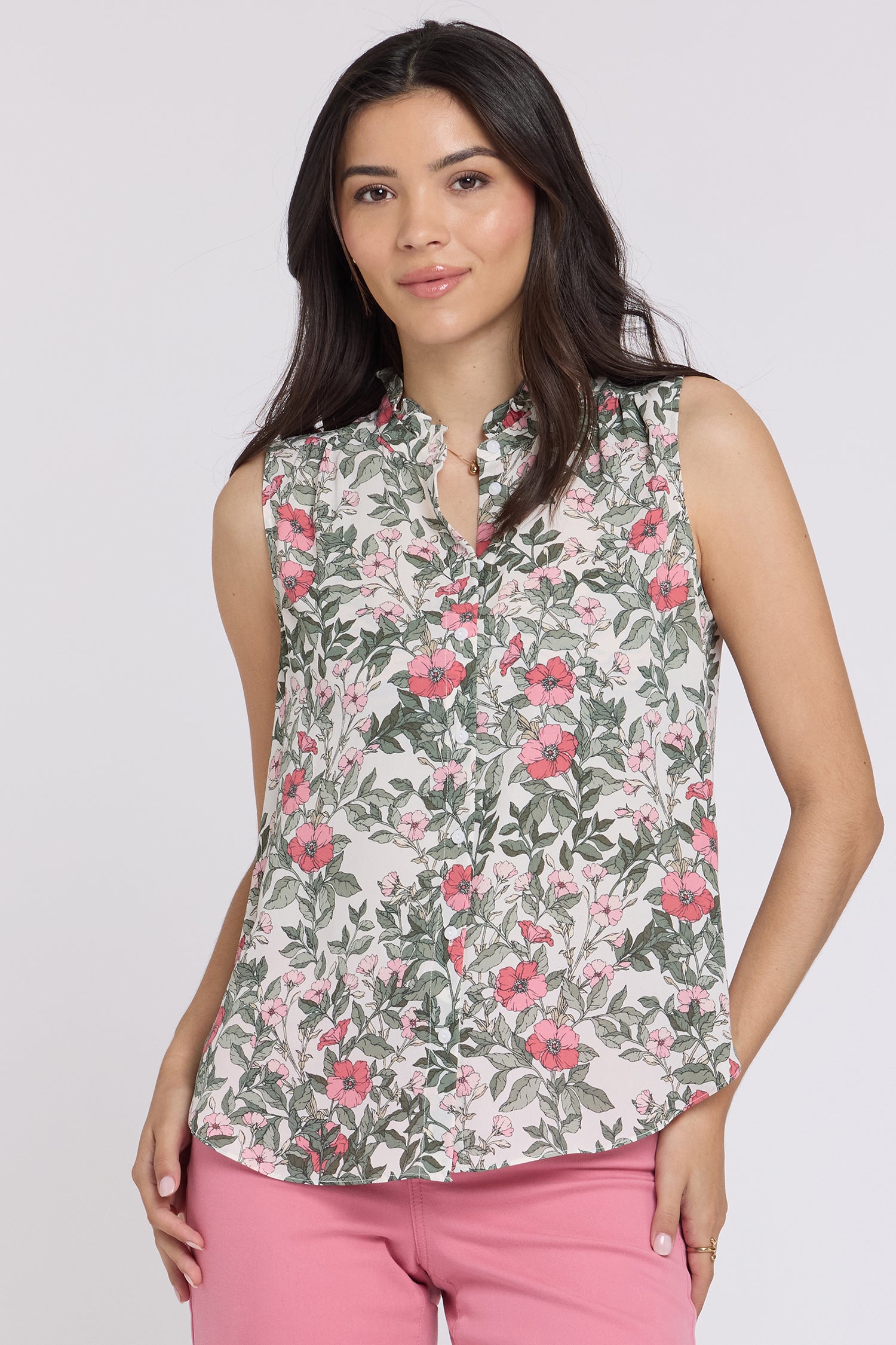 Sleeveless Ruffle Neck Blouse - Primrose Garden Pink | NYDJ
