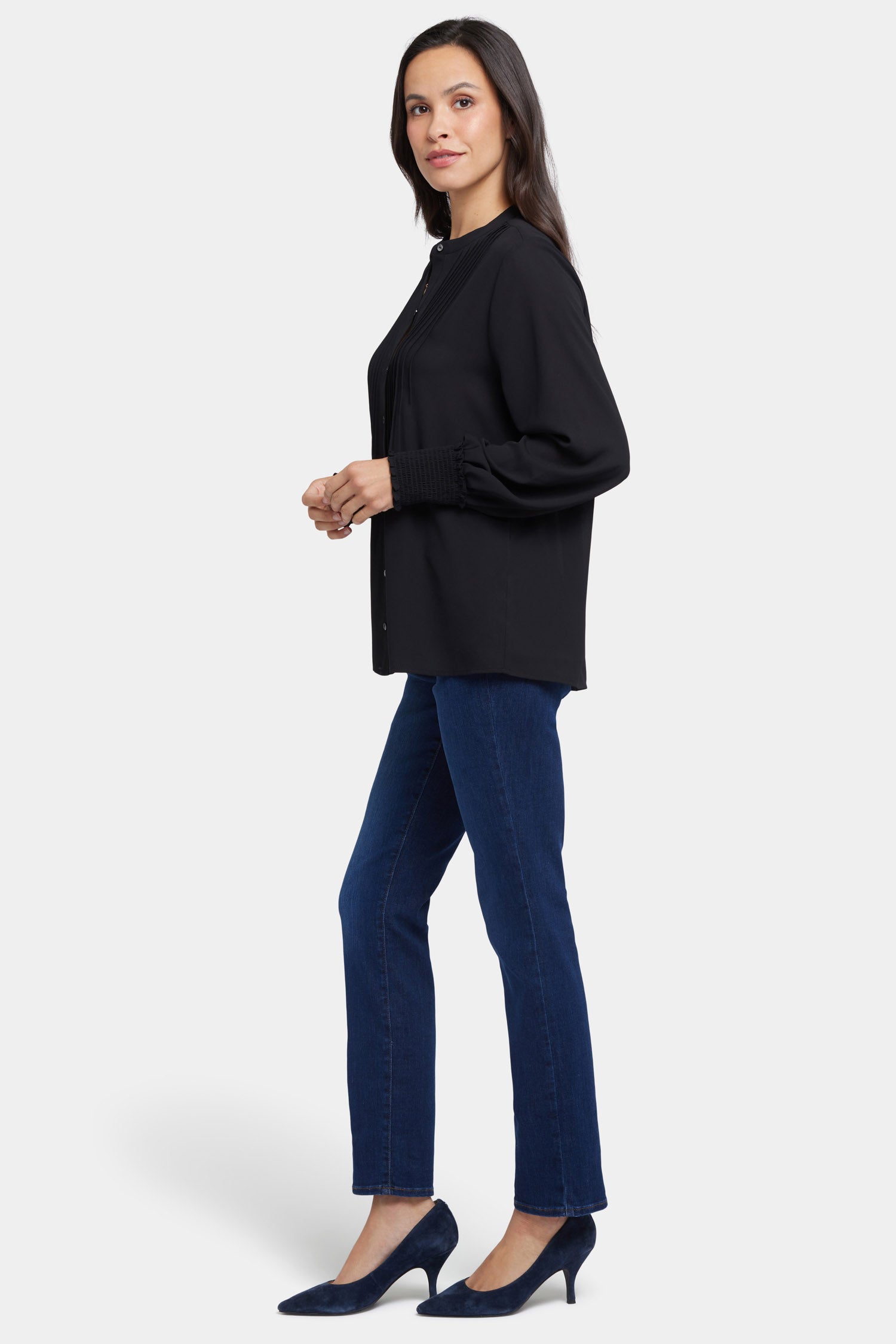Pleated Peasant Blouse - Black Solids | NYDJ