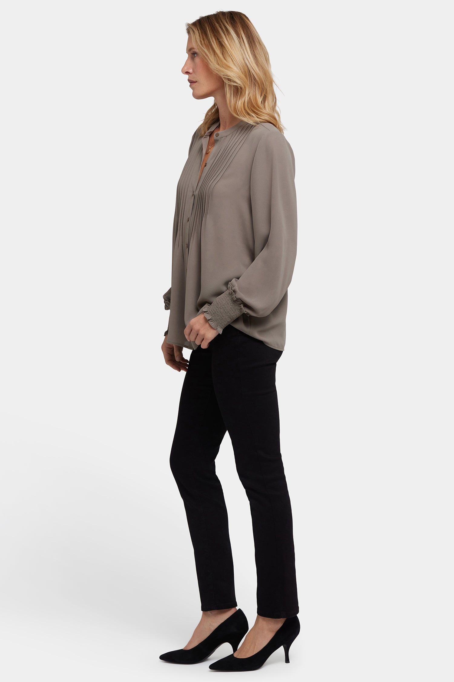 Pleated Peasant Blouse - Dark Wood Tan | NYDJ