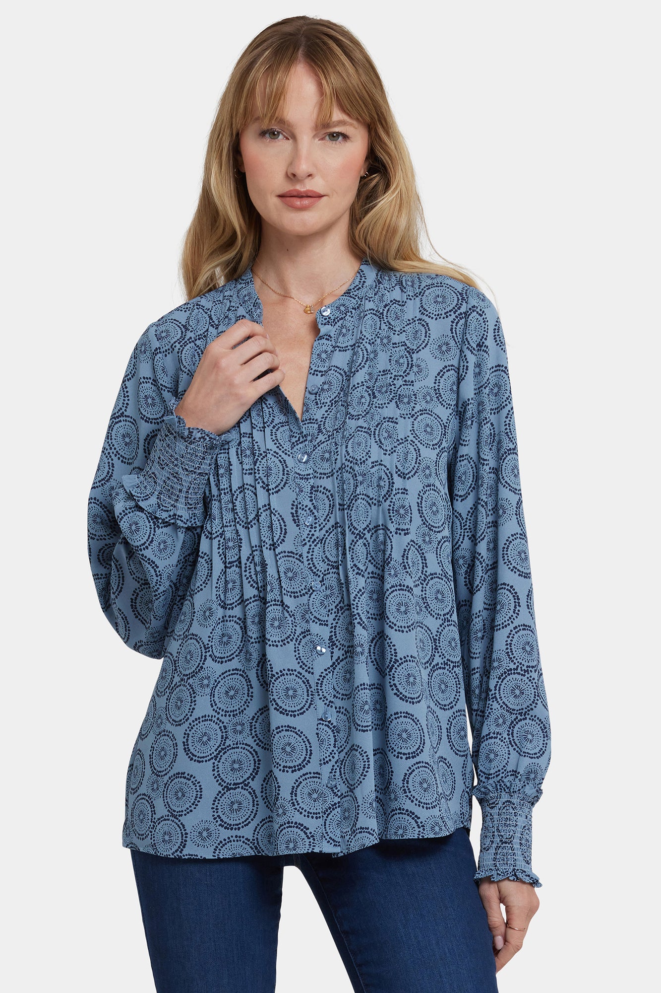 NYDJ Pleated Peasant Blouse - Rain Garden