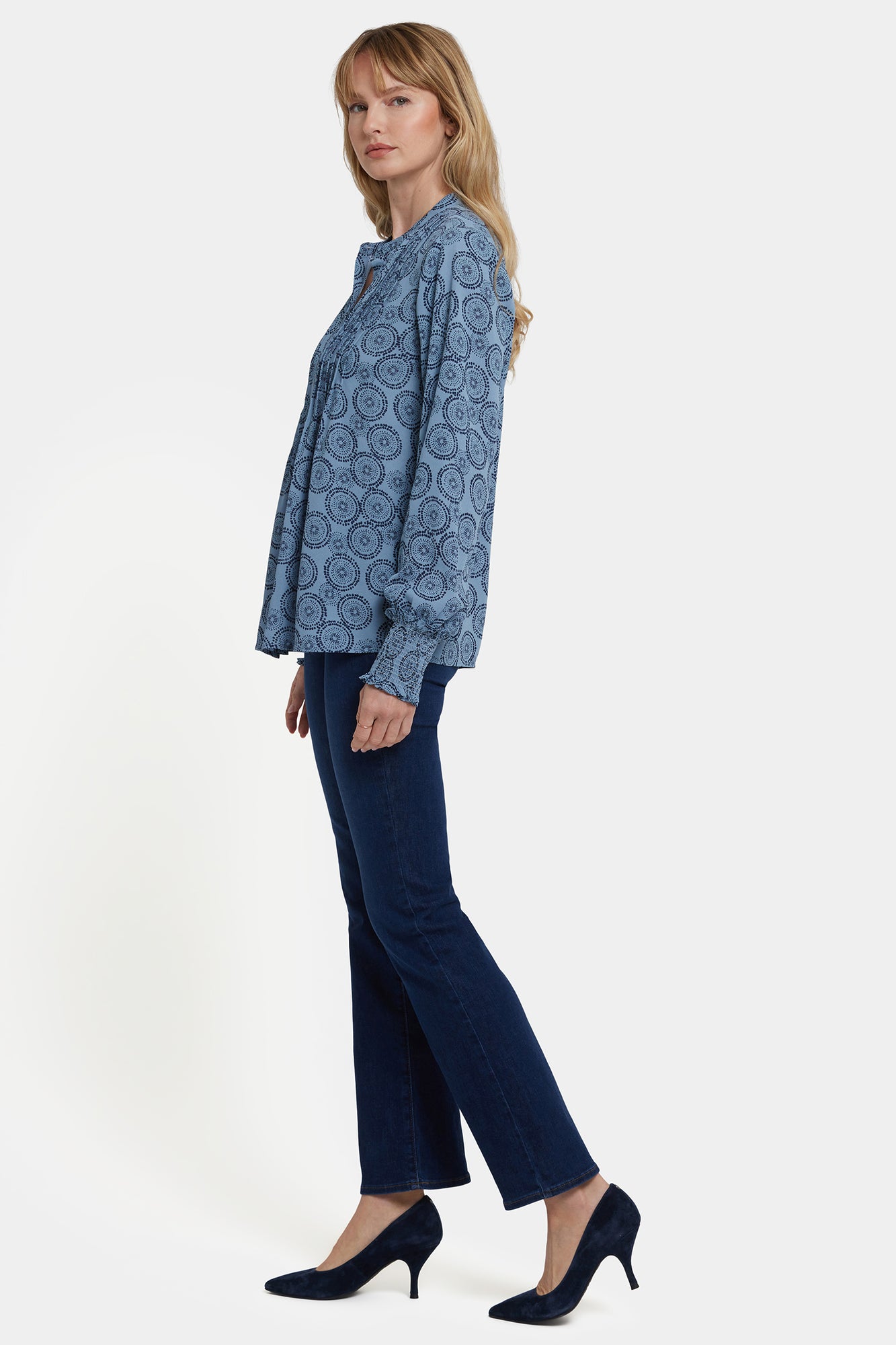 NYDJ Pleated Peasant Blouse - Rain Garden
