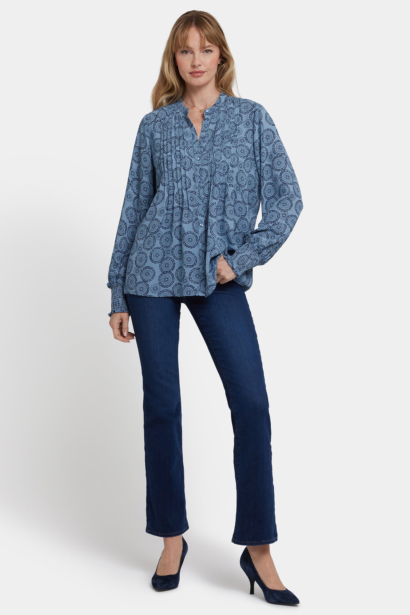 NYDJ Pleated Peasant Blouse - Rain Garden