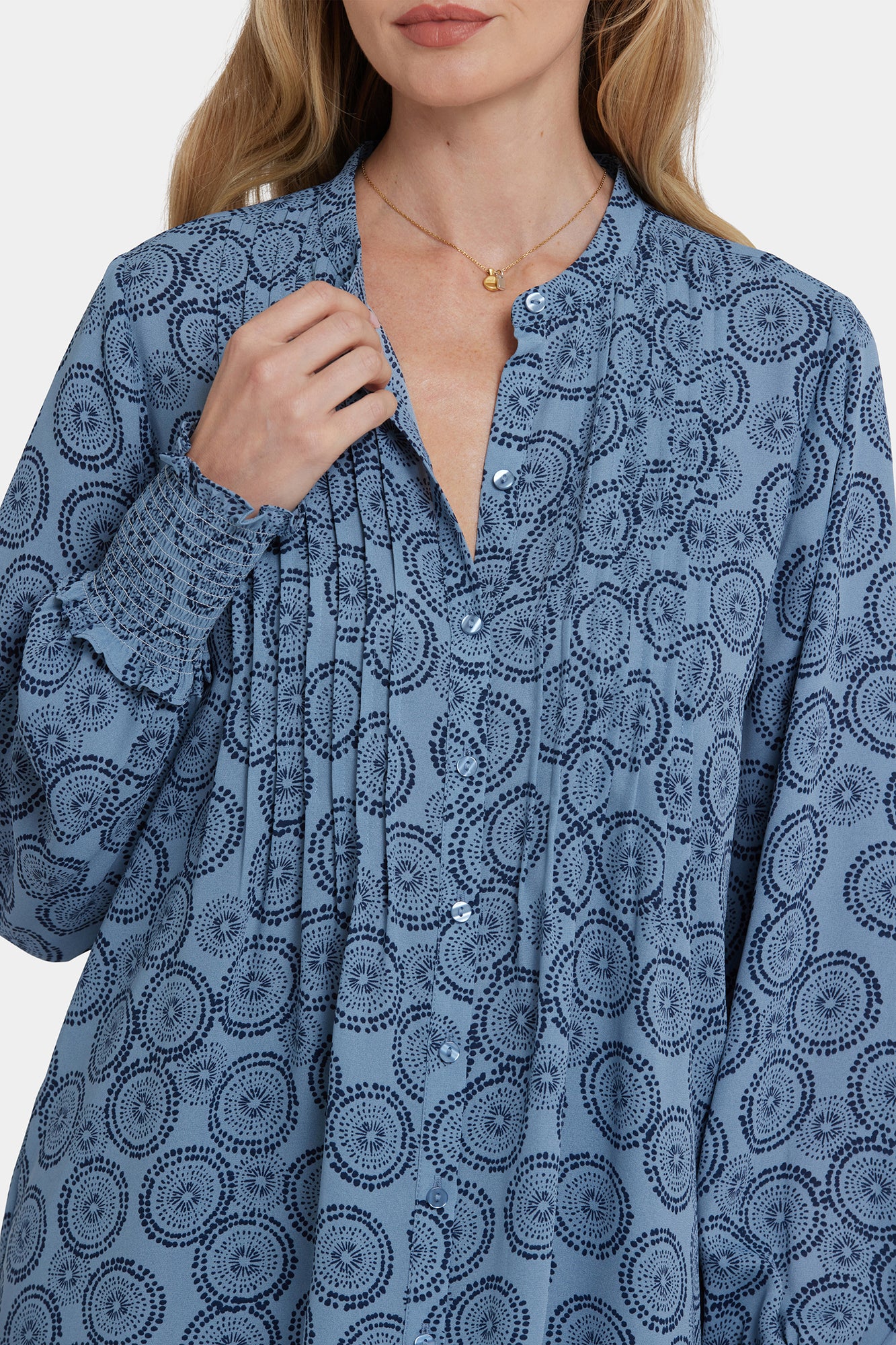 NYDJ Pleated Peasant Blouse - Rain Garden