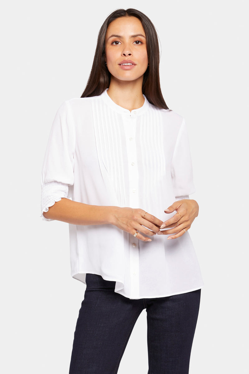 NYDJ Pleated Short Sleeved Blouse - Optic White