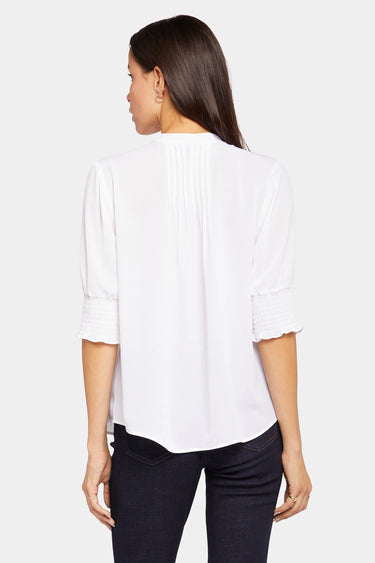 NYDJ Pleated Short Sleeved Blouse - Optic White