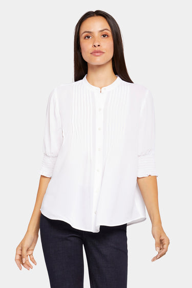 NYDJ Pleated Short Sleeved Blouse - Optic White