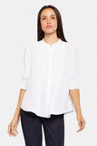 NYDJ Pleated Short Sleeved Blouse - Optic White