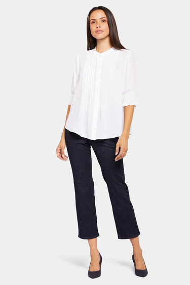 NYDJ Pleated Short Sleeved Blouse - Optic White