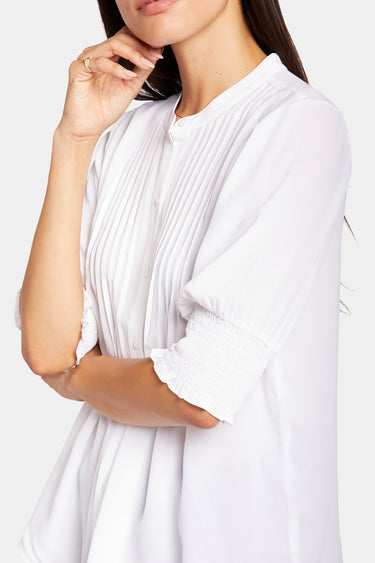 NYDJ Pleated Short Sleeved Blouse - Optic White