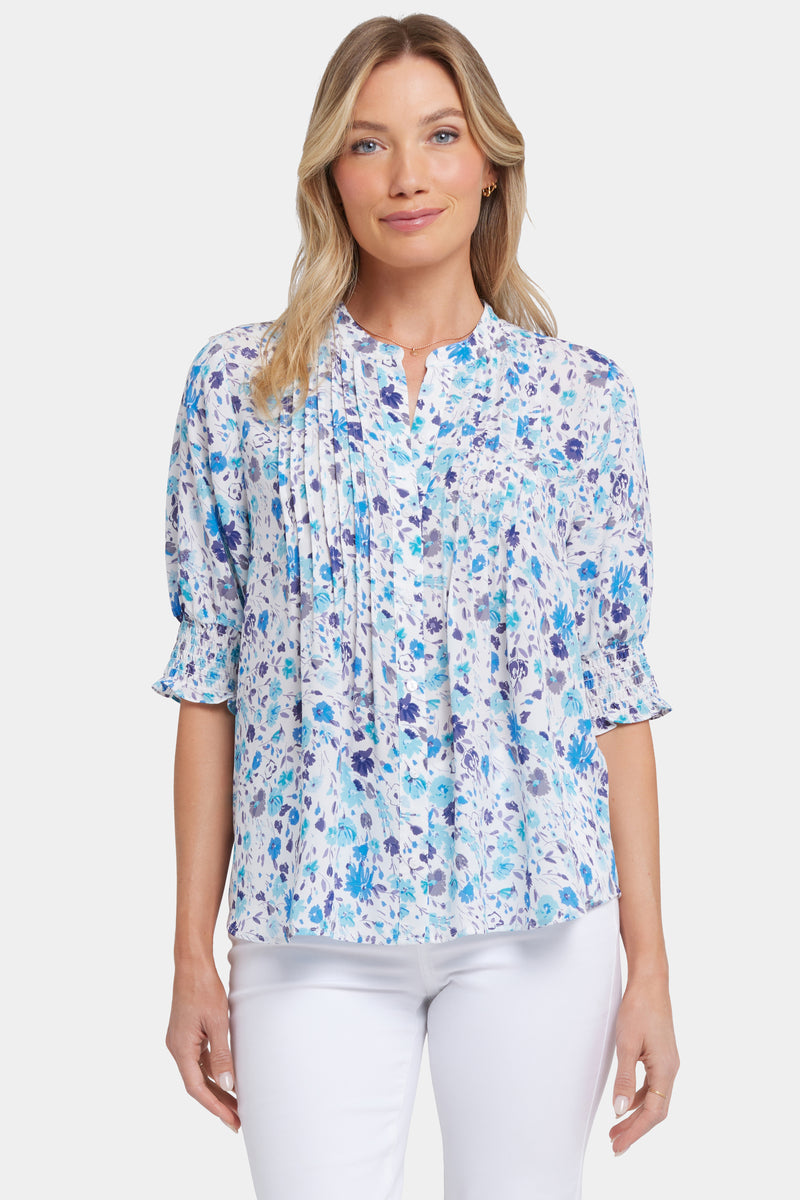 NYDJ Pleated Short Sleeved Blouse - Jimena Garden