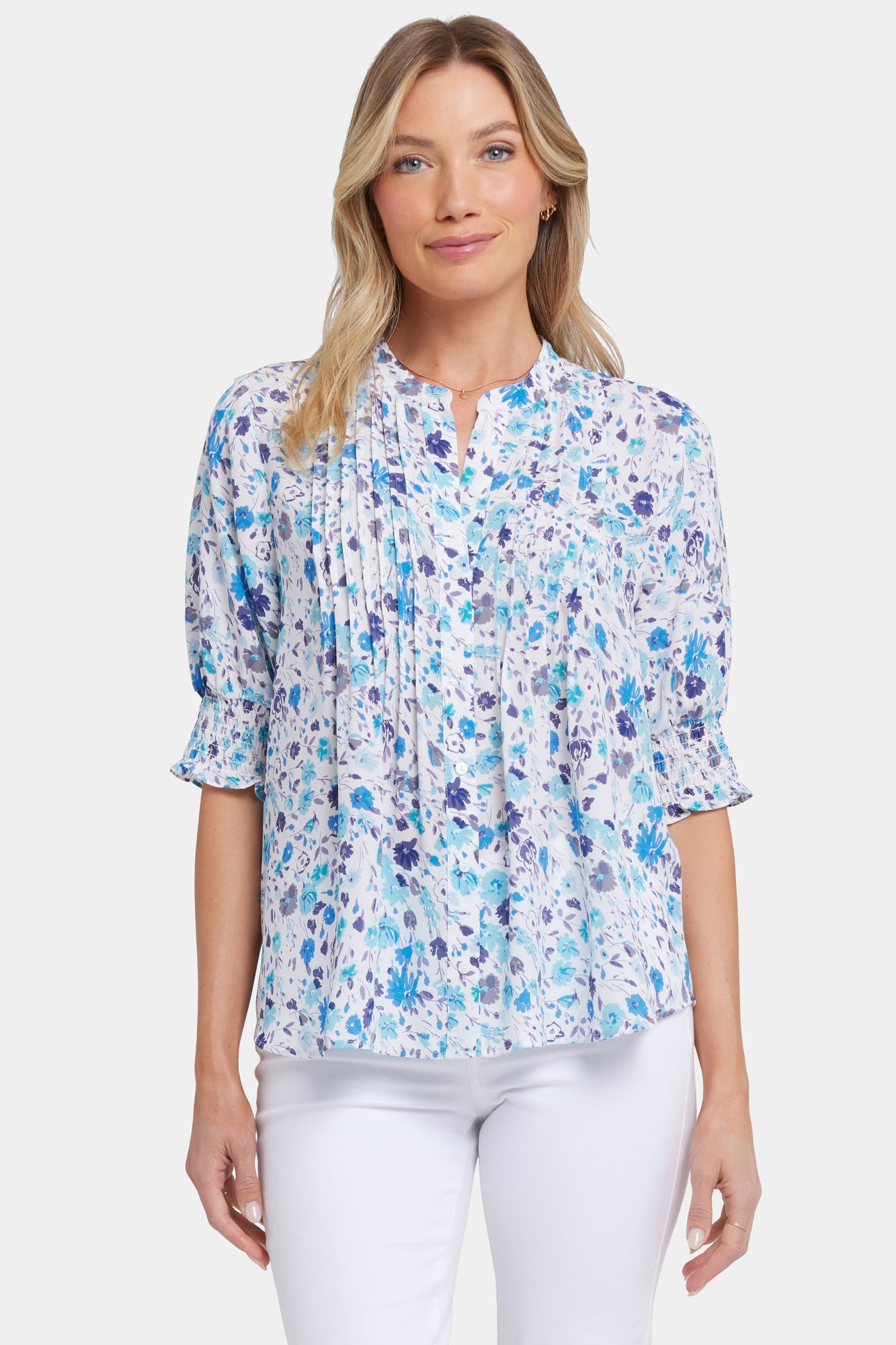 NYDJ Pleated Short Sleeved Blouse - Jimena Garden
