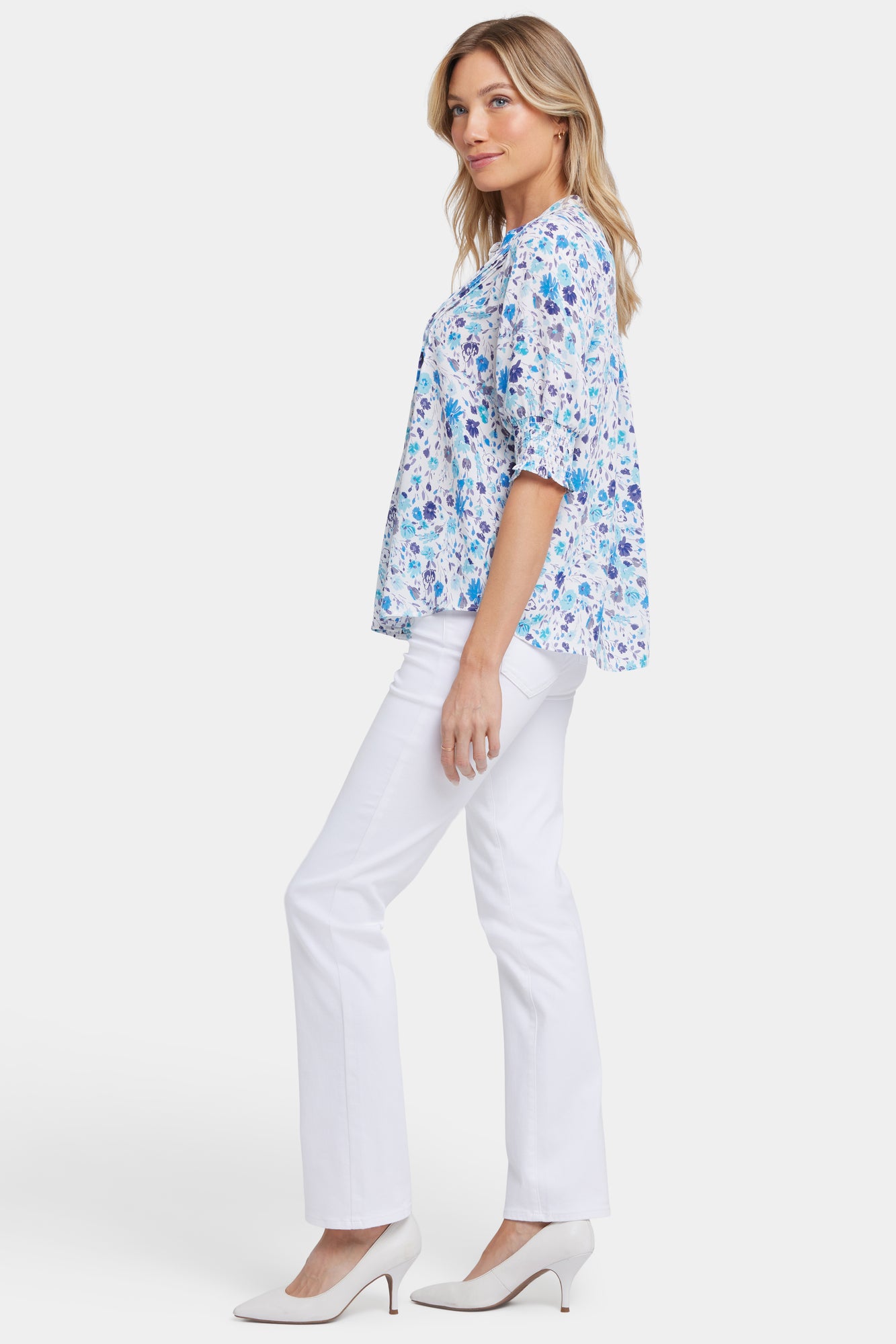 NYDJ Pleated Short Sleeved Blouse - Jimena Garden