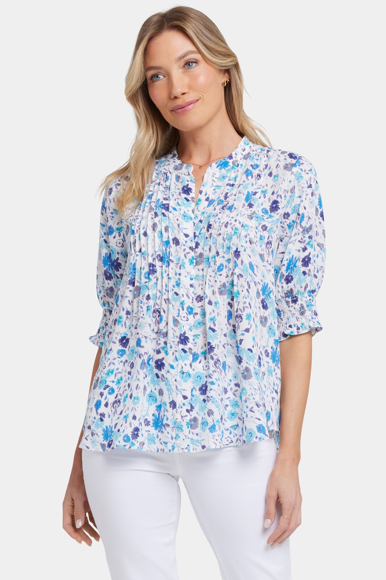 NYDJ Pleated Short Sleeved Blouse - Jimena Garden