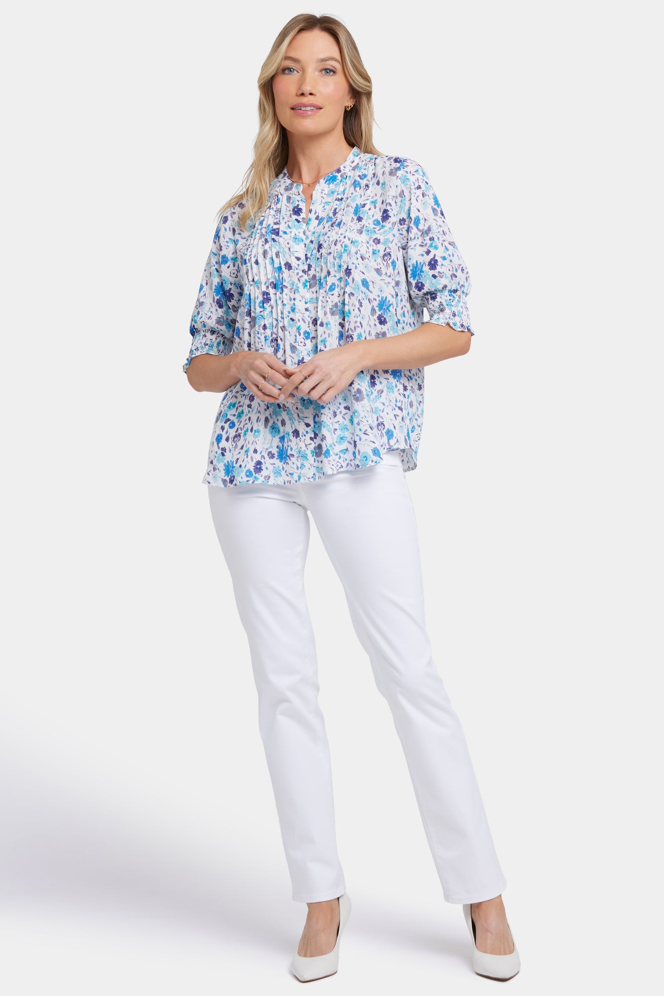 NYDJ Pleated Short Sleeved Blouse - Jimena Garden