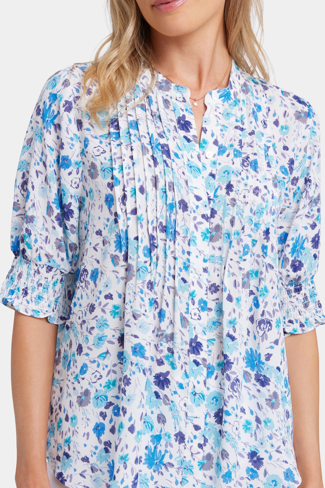 NYDJ Pleated Short Sleeved Blouse - Jimena Garden