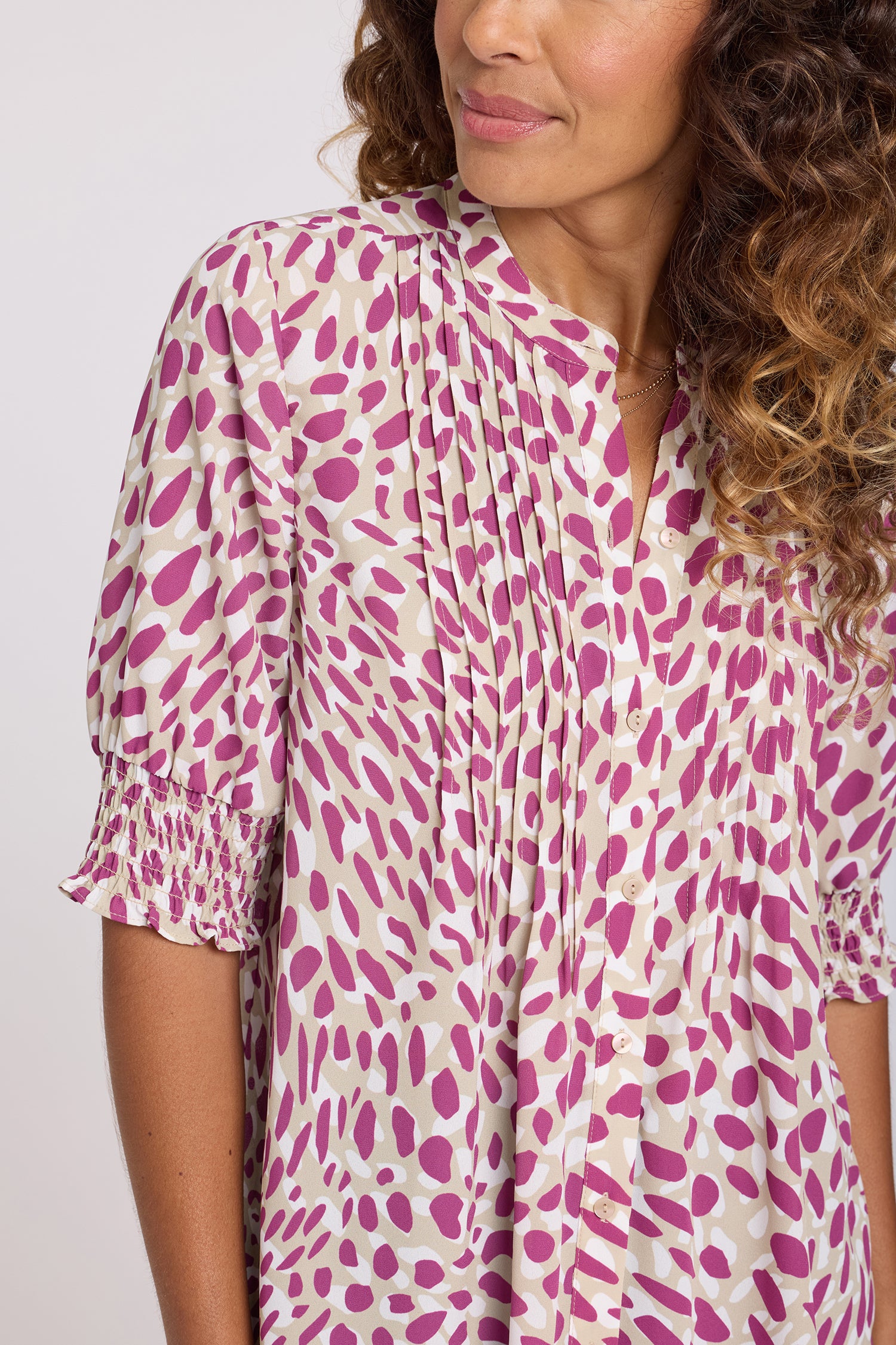 Pleated Short Sleeved Blouse - Sandcastles Pink | NYDJ