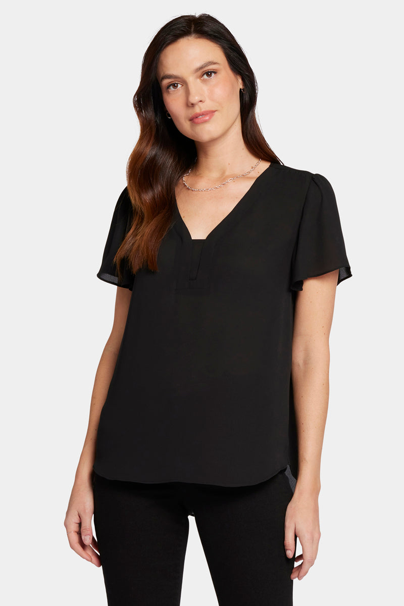 NYDJ Flounce Sleeve Blouse - Black