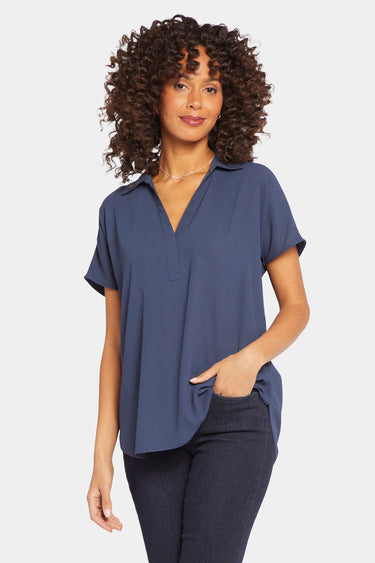 NYDJ Becky Short Sleeved Blouse  - Oxford Navy
