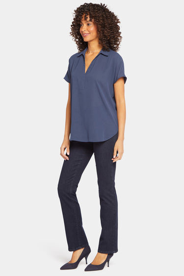 NYDJ Becky Short Sleeved Blouse  - Oxford Navy