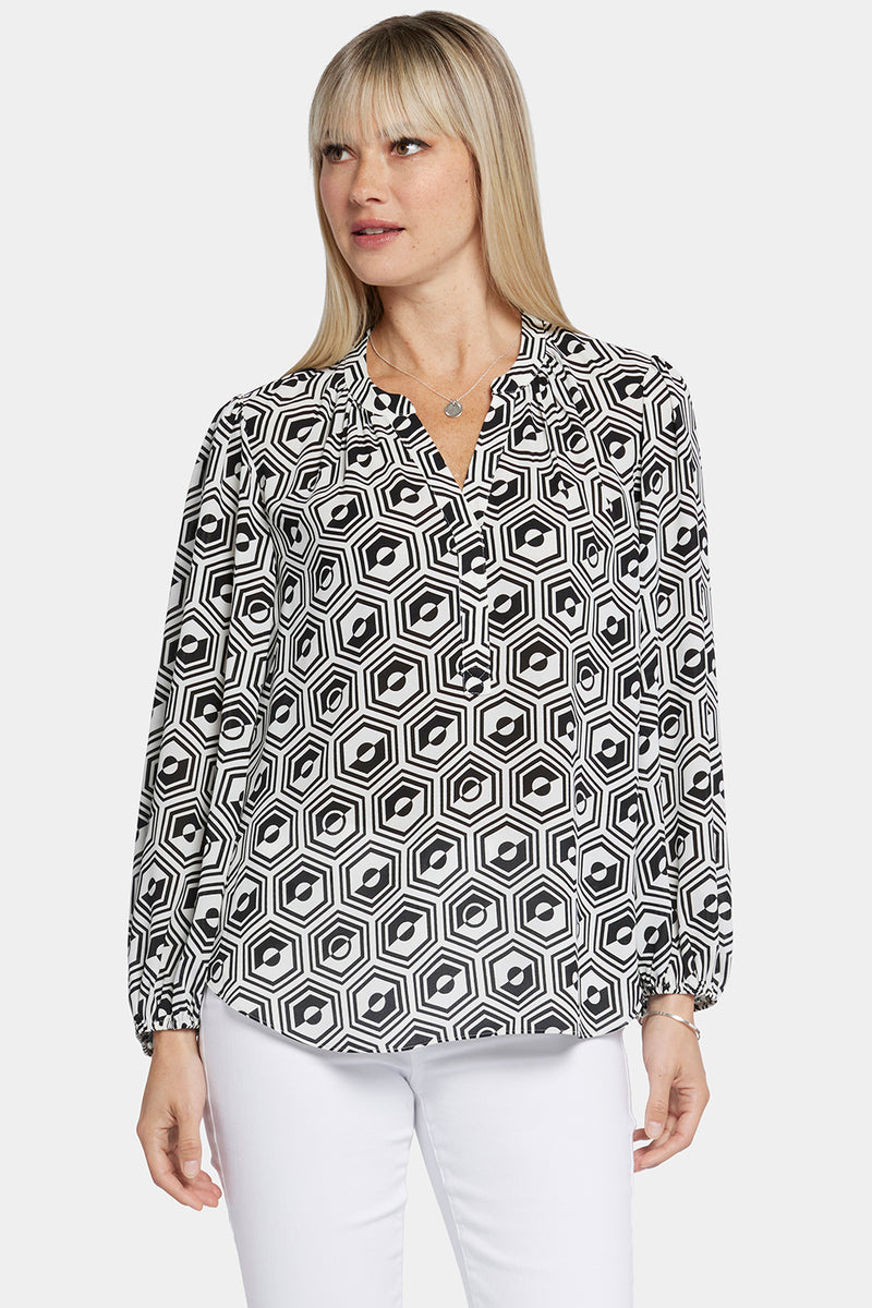NYDJ Puff Sleeve Popover Top - Night Owl
