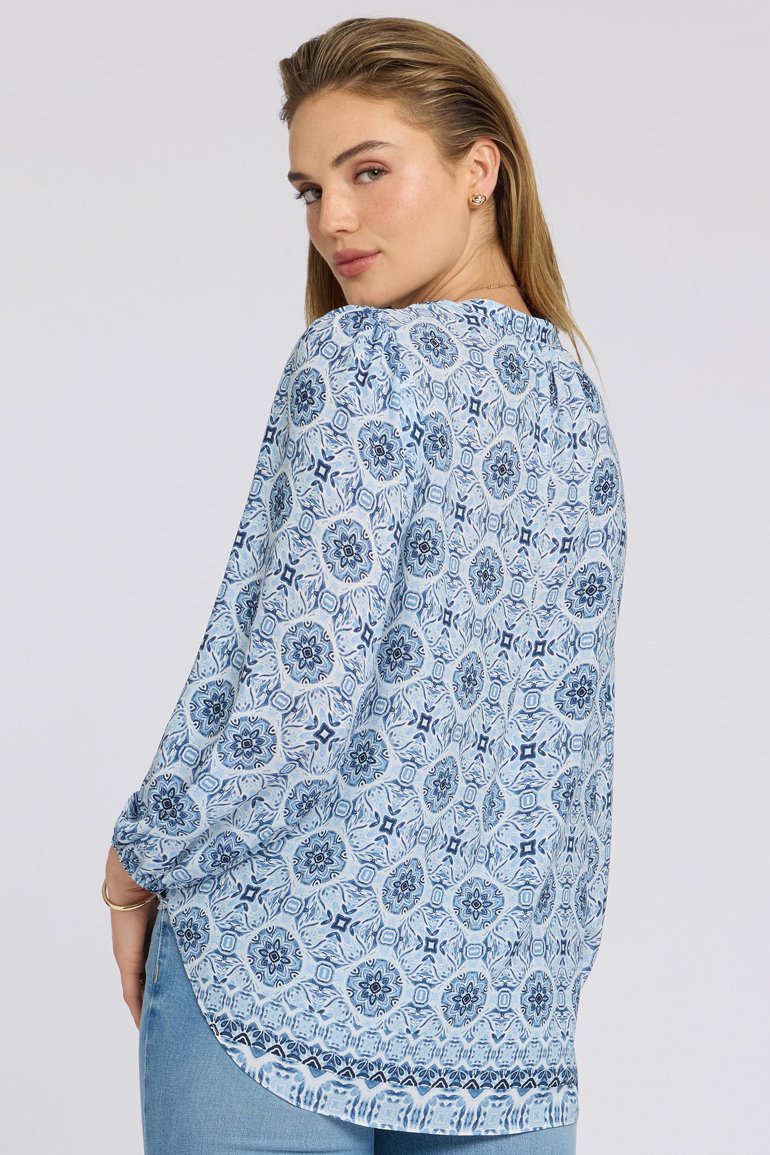 Puff Sleeved Popover Top - Azure Sky Multi | NYDJ