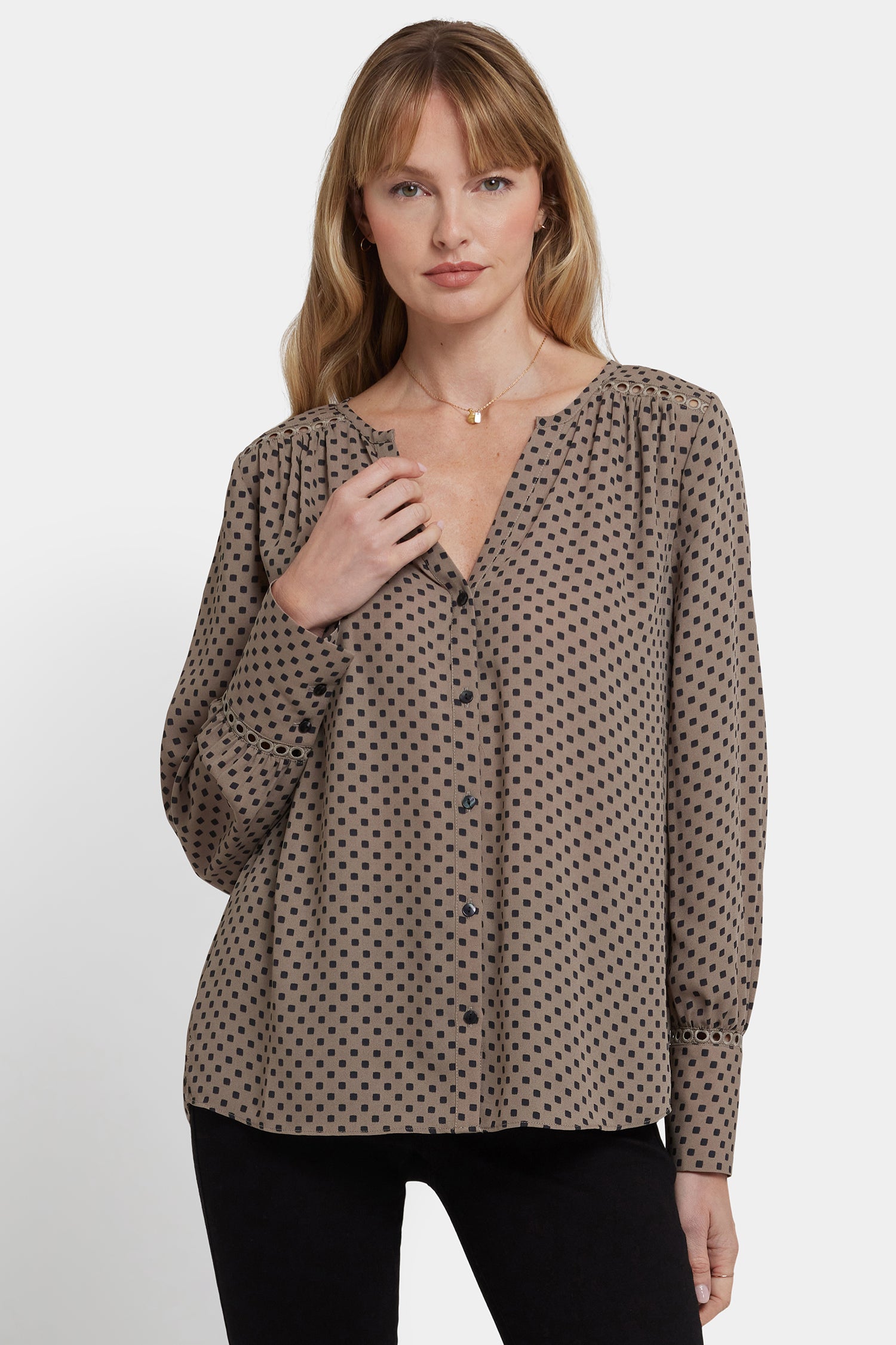 Liliana Peasant Blouse - Capucine Dots Tan | NYDJ