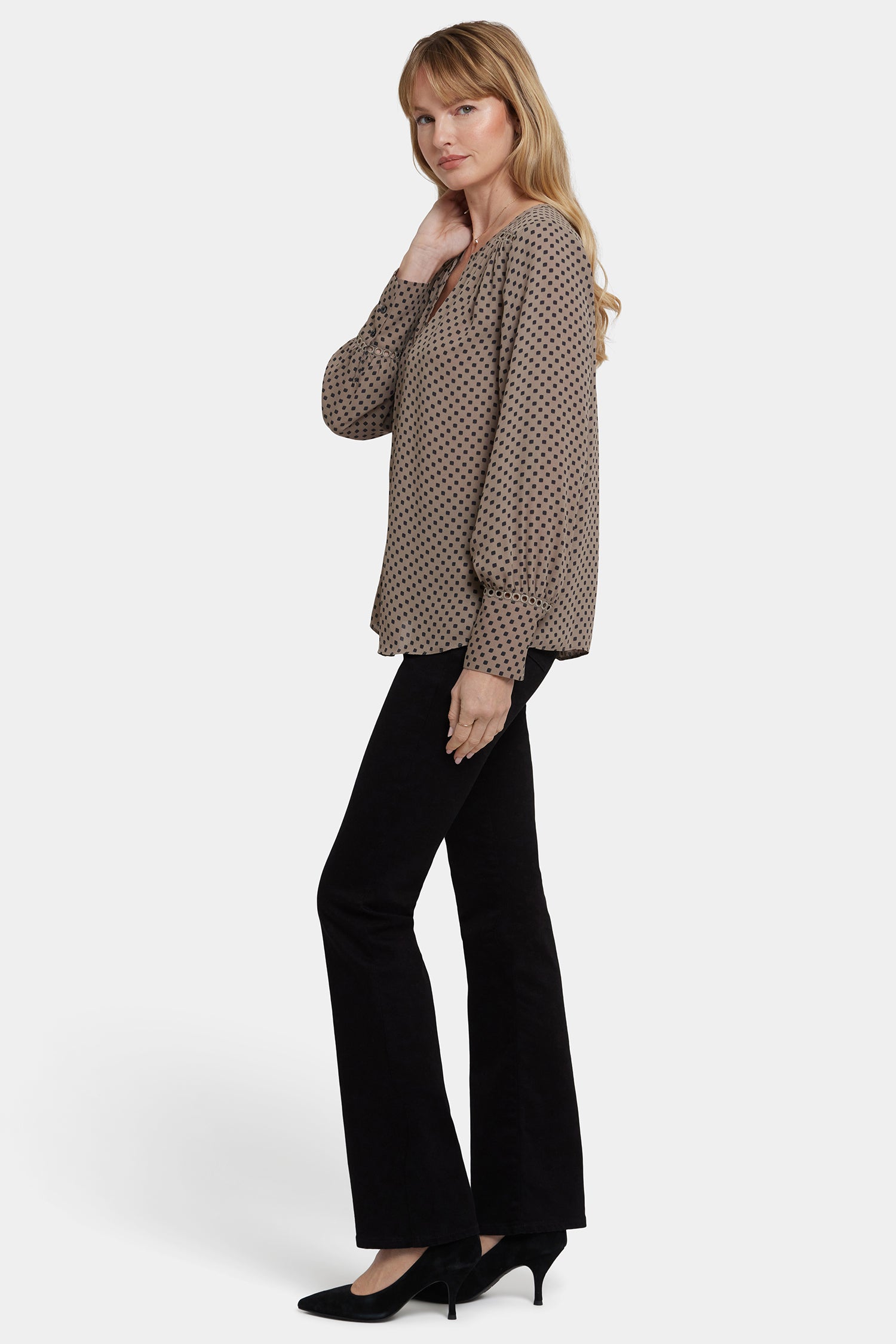 Liliana Peasant Blouse - Capucine Dots Tan | NYDJ